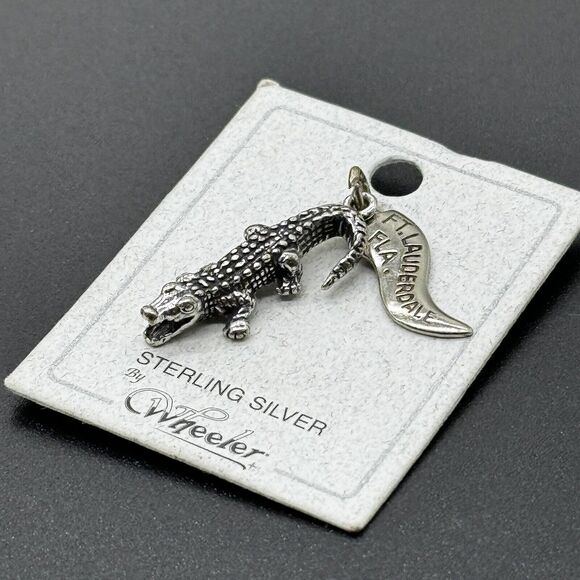Vintage Sterling Silver By Wheeler Alligator Ft Lauderdale Charm Pendant 925 NOS - Picture 3 of 5